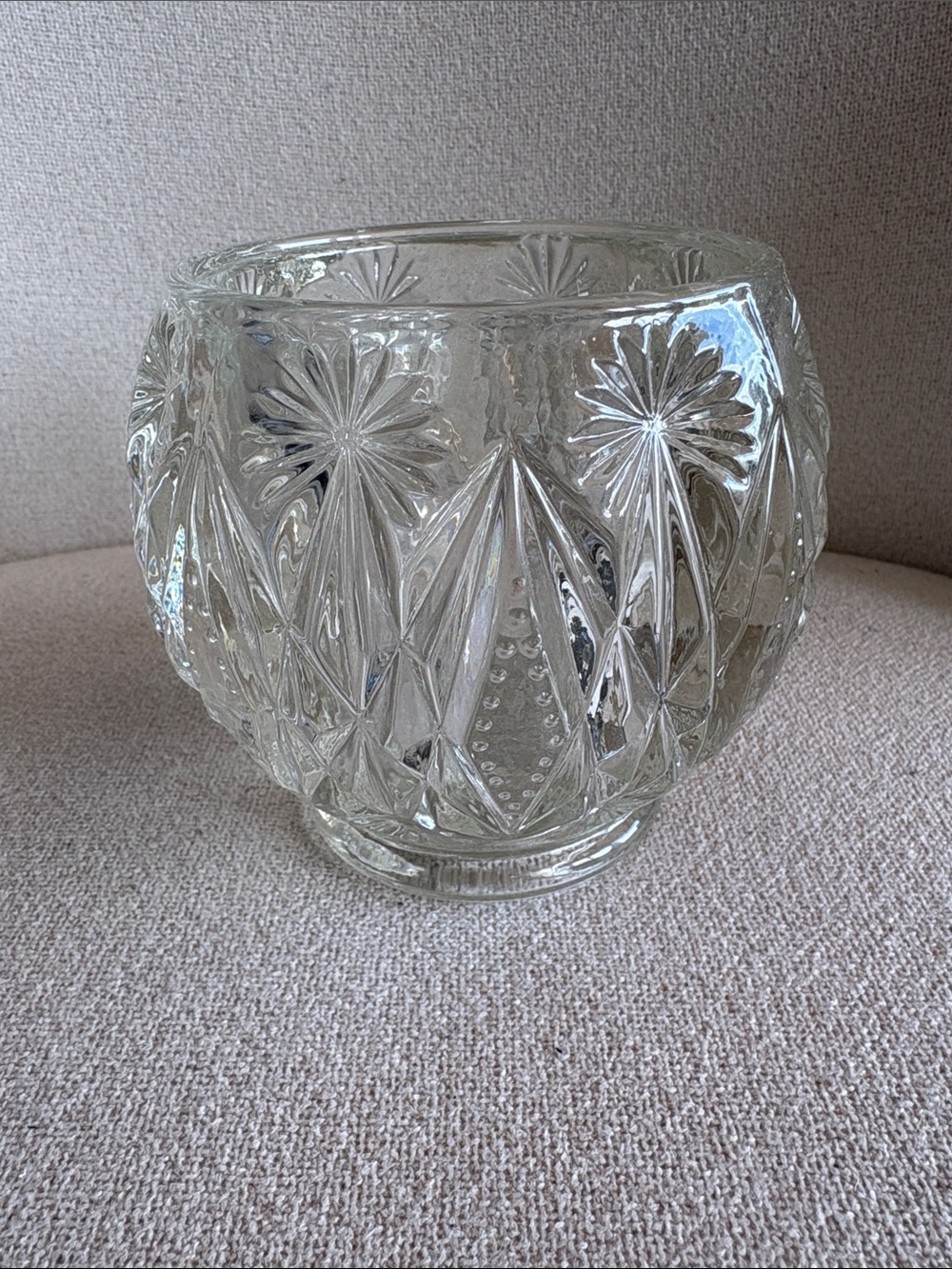 Vintage Avon Clear Crystal Glow Votive/Candle Holder | Heavy Glass Rose Vase